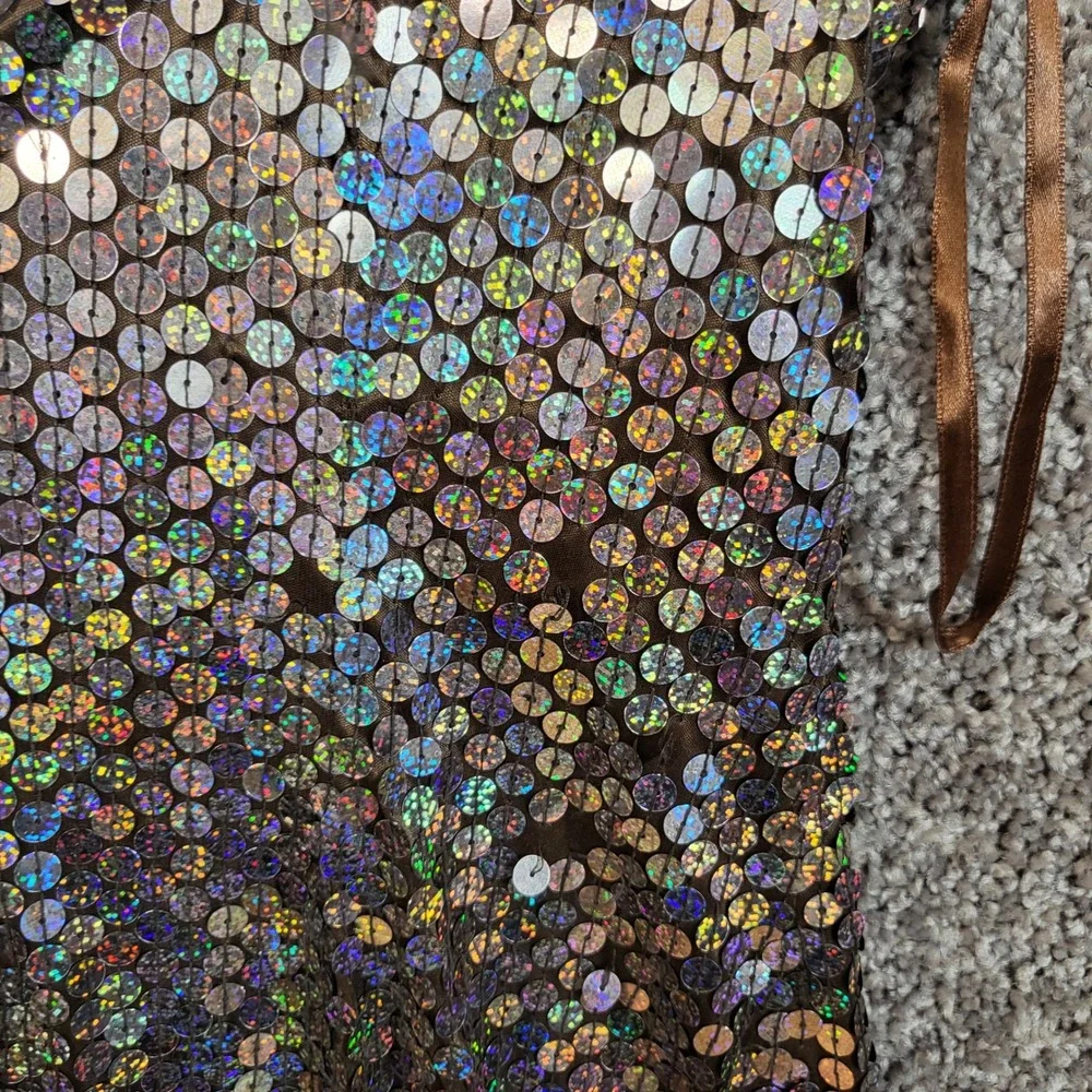 Niteline Della Roufogali Vintage Holographic Sequin Gown Brown‎ Bronze Size 6